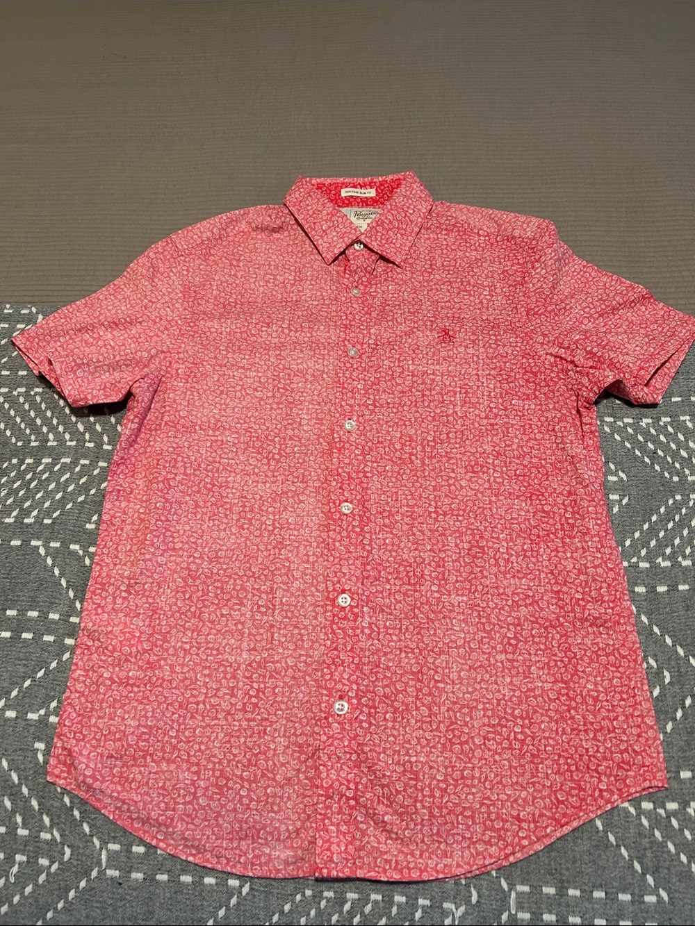 Original Penguin Men's Pink Short-Sleeve Paisley Button-Down Shirt